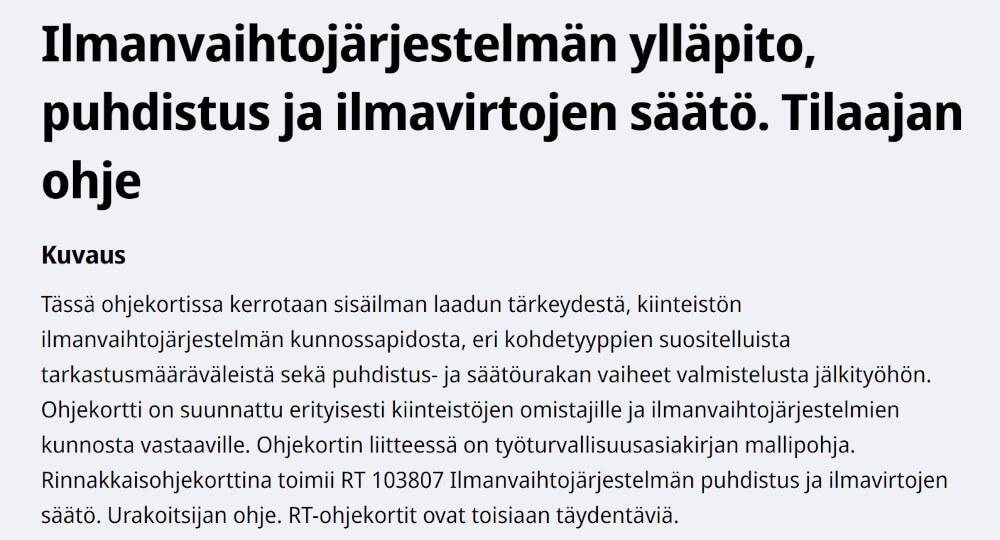 RT-kortin mukainen ohje tilaajalle